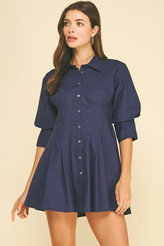 Tailored Mini Shirt Dress - Navy