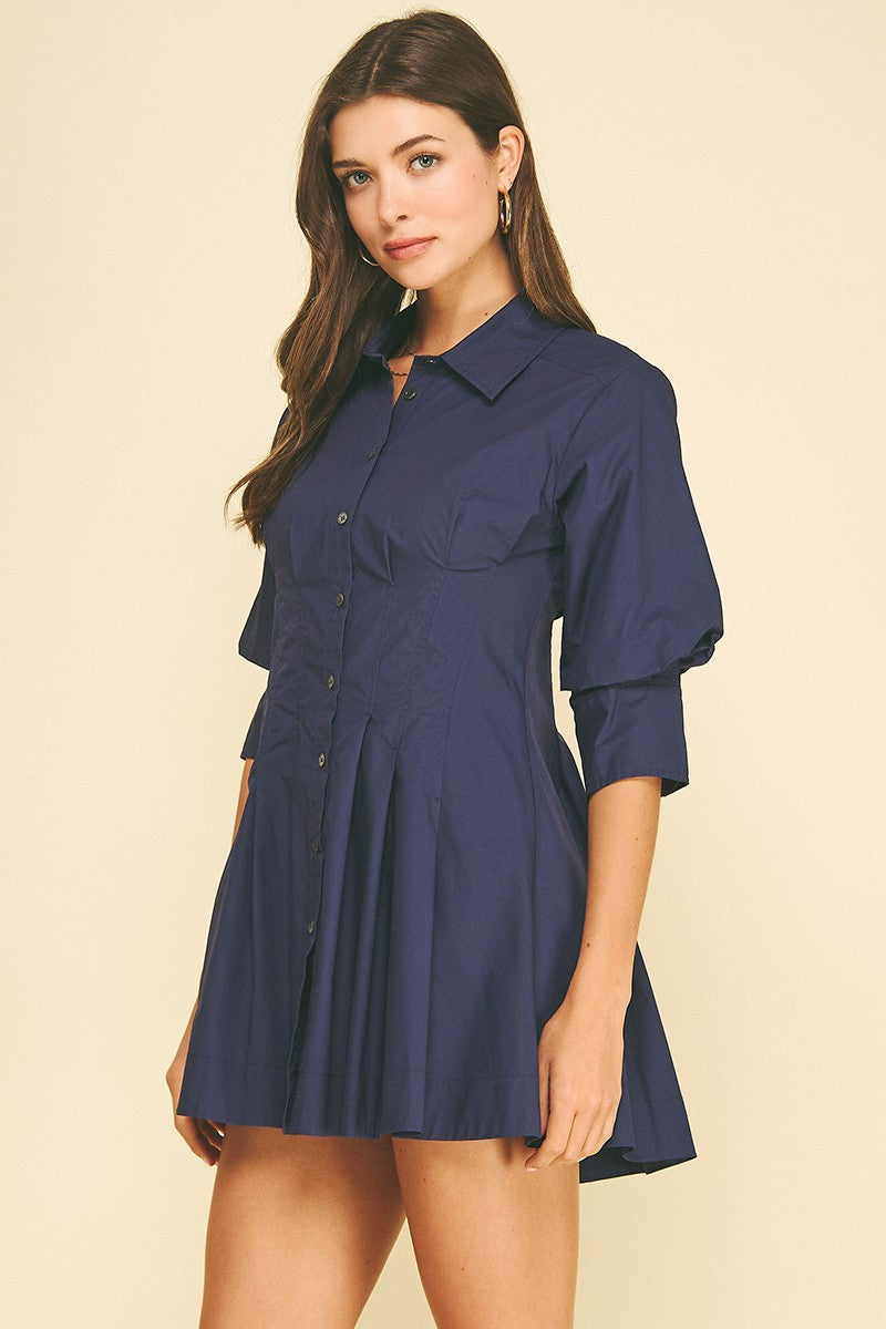 Tailored Mini Shirt Dress - Navy