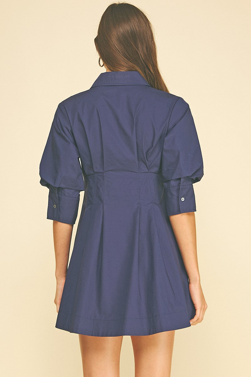 Tailored Mini Shirt Dress - Navy