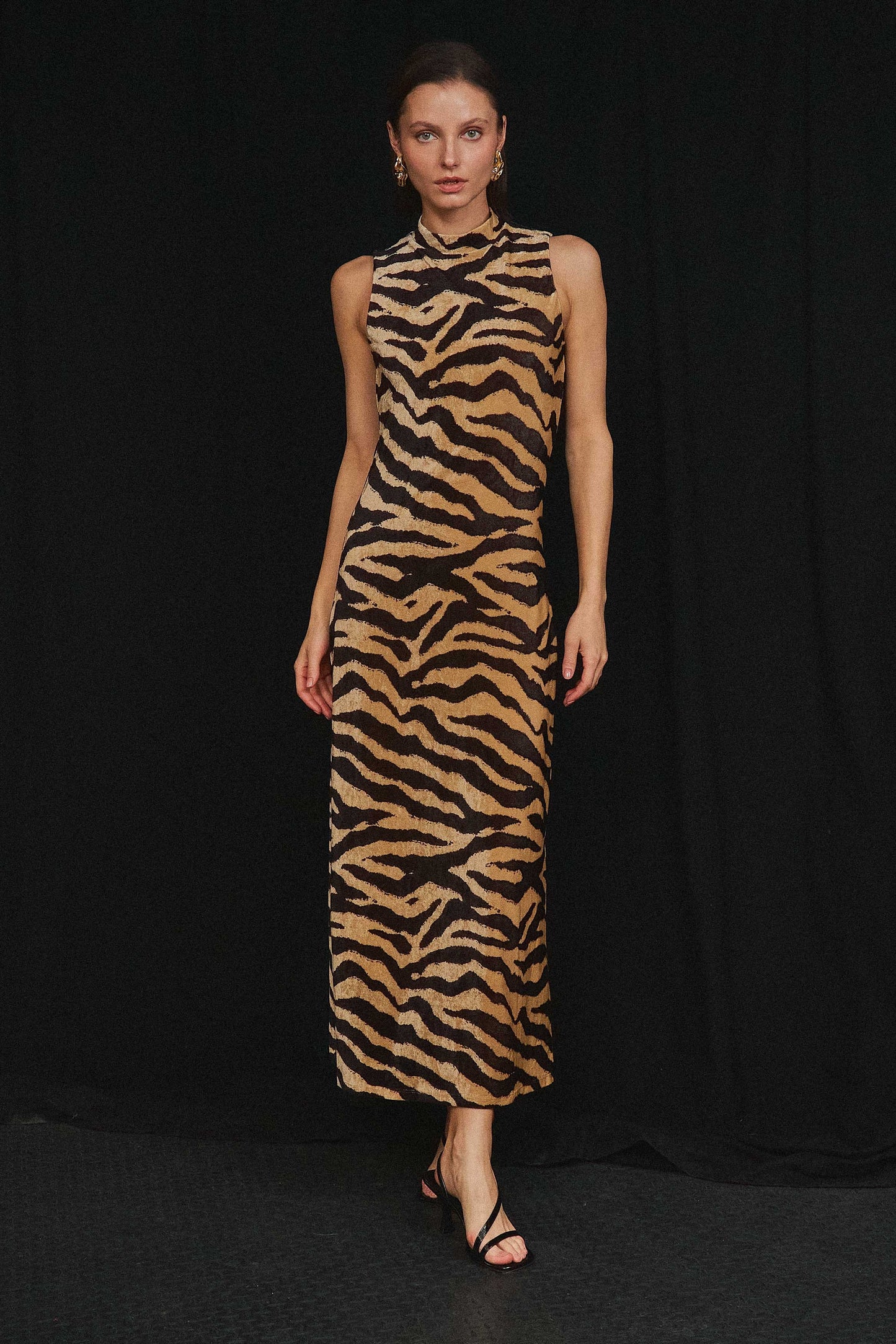Halter Zebra Print Maxi Dress