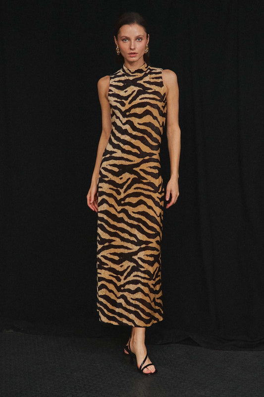 Halter Zebra Print Maxi Dress