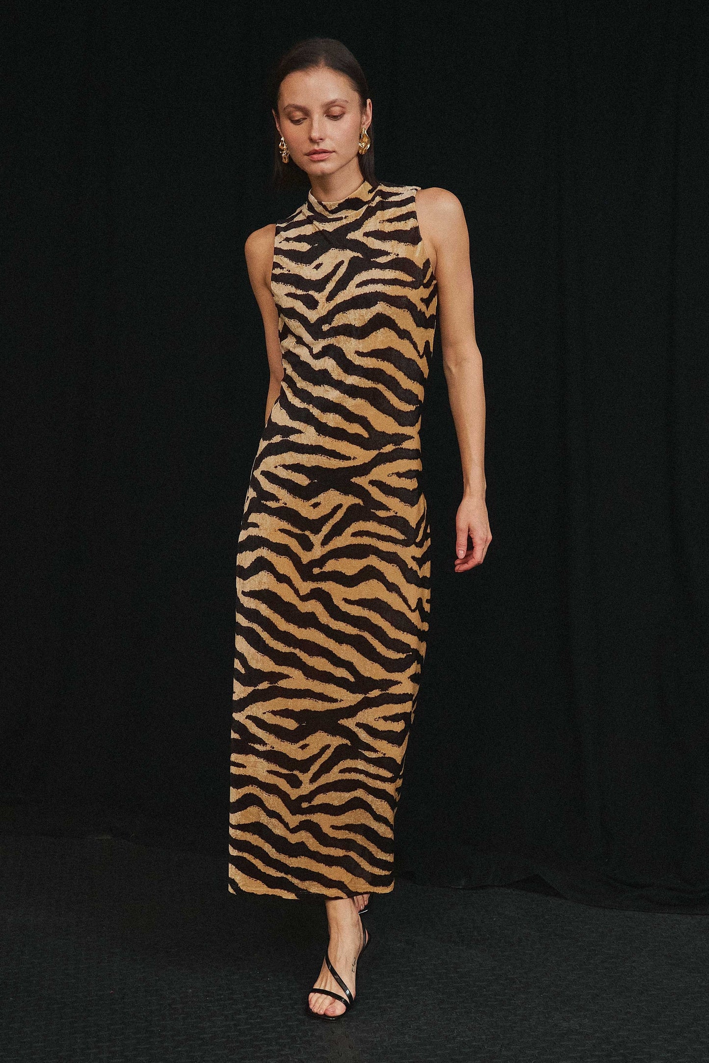 Halter Zebra Print Maxi Dress