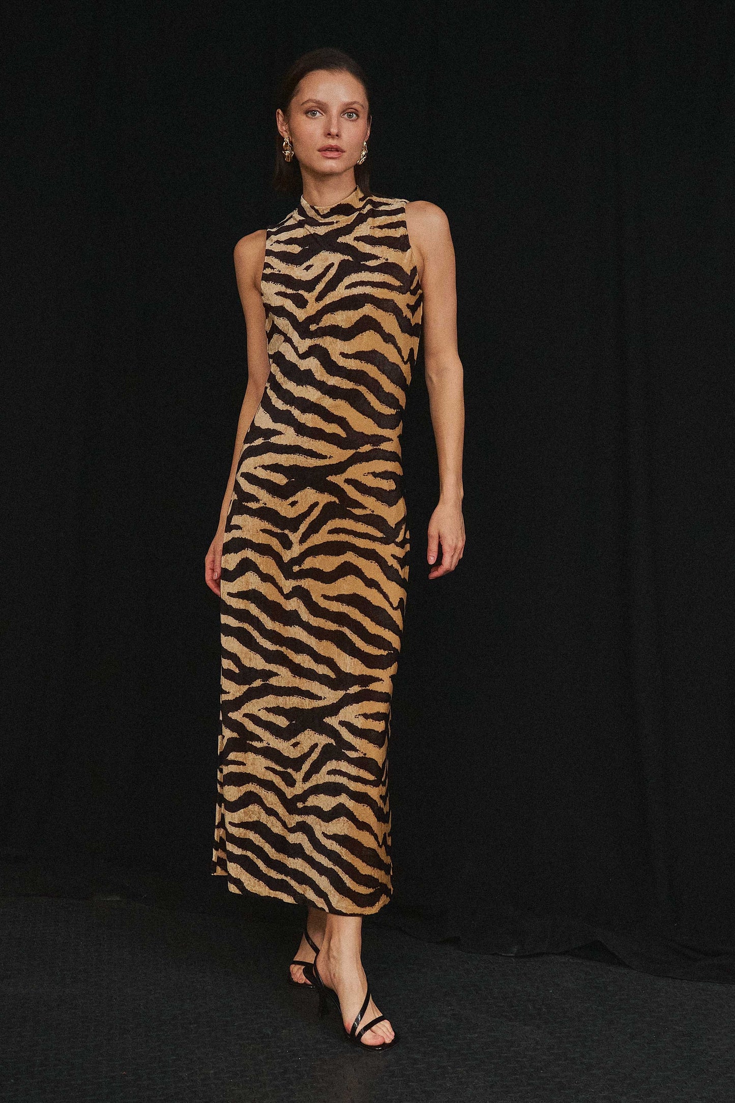 Halter Zebra Print Maxi Dress