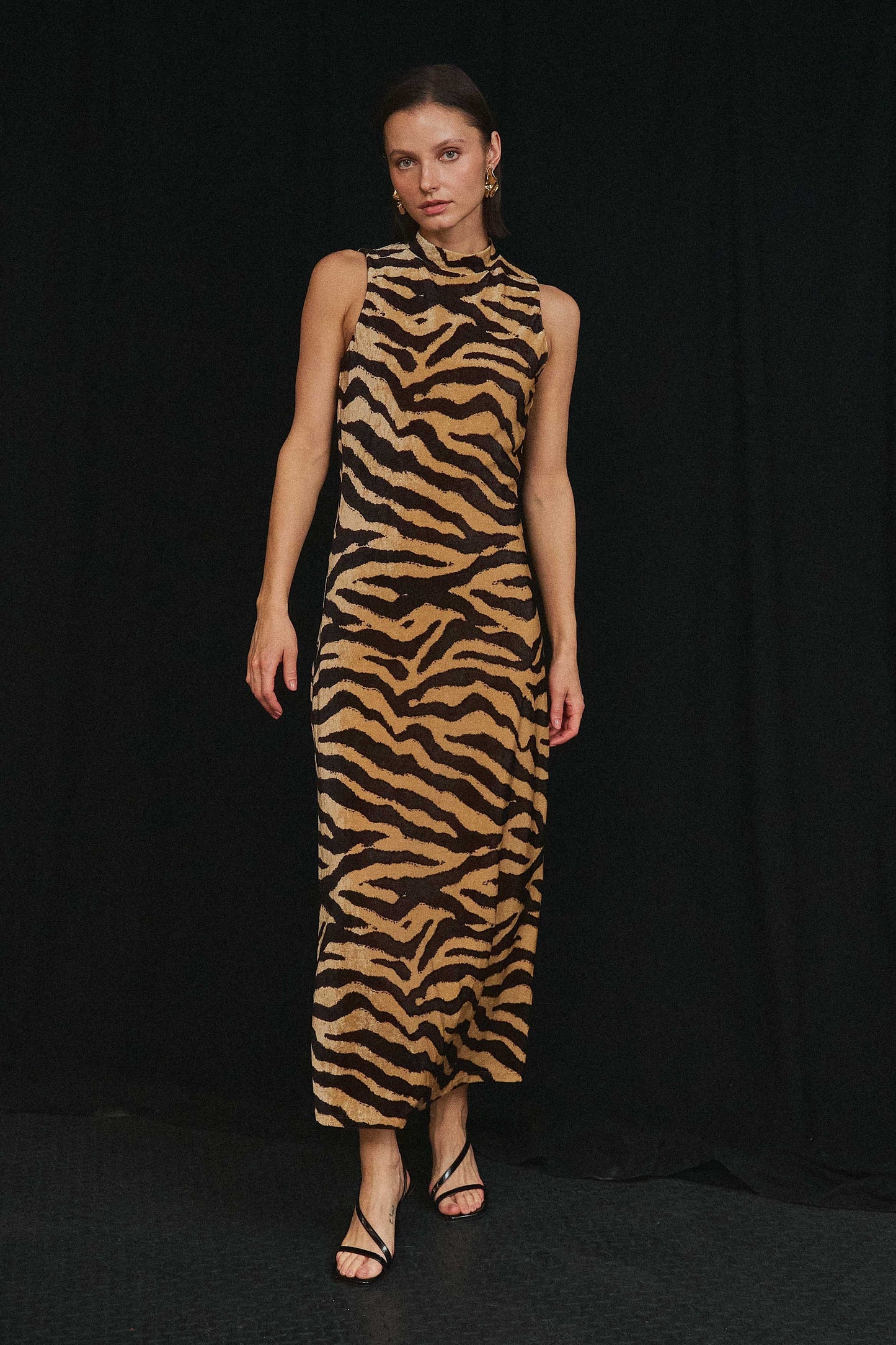 Halter Zebra Print Maxi Dress
