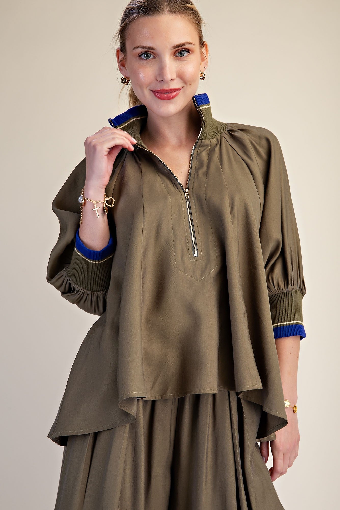 Band Puff Sleeve Blouse - Olive