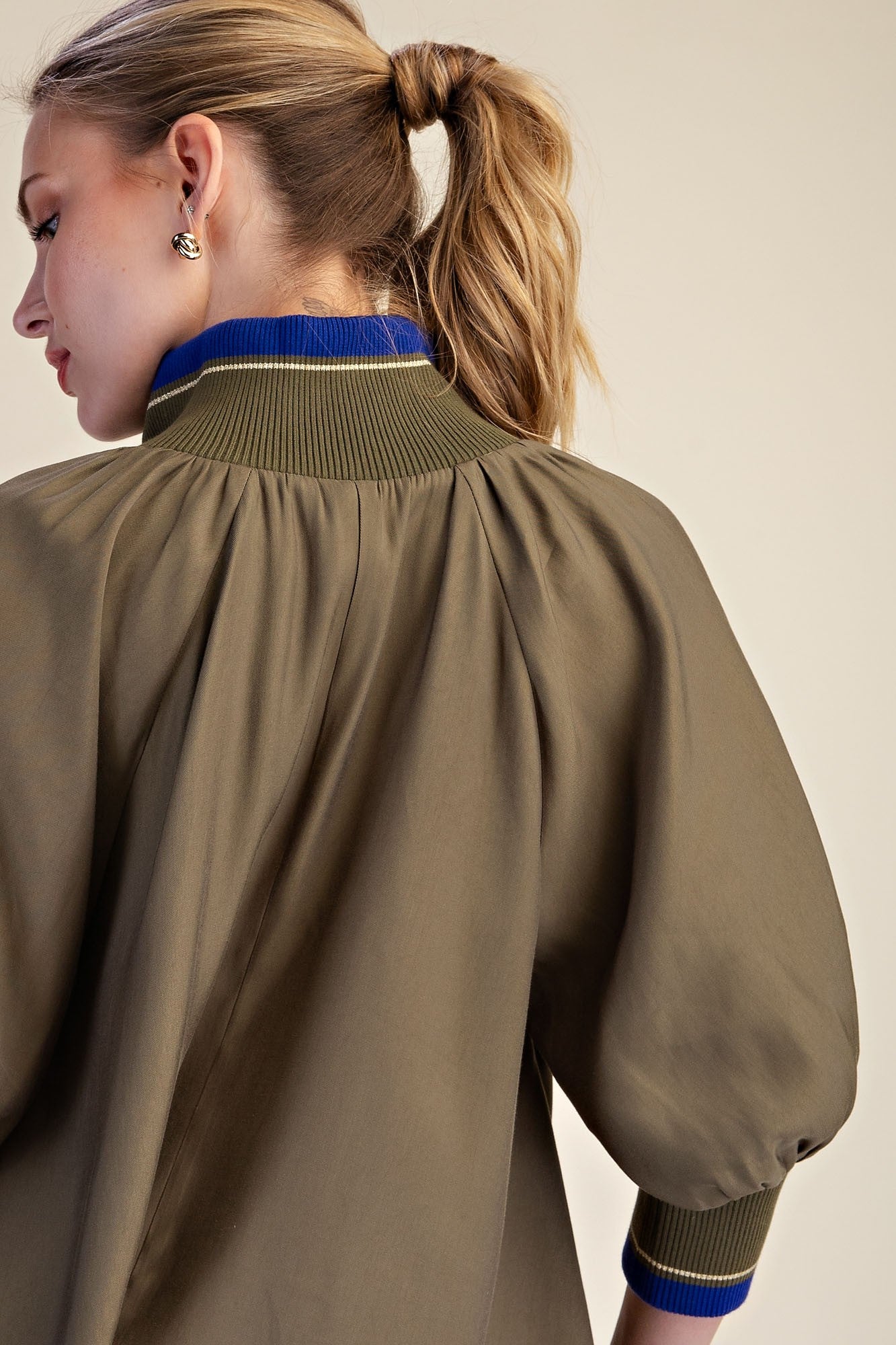 Band Puff Sleeve Blouse - Olive