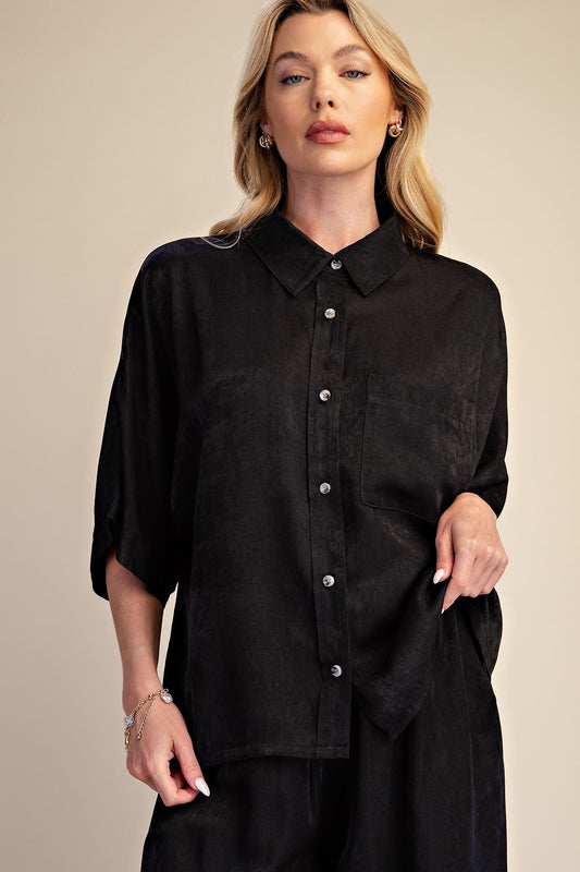 Button Down Flowy Top - Black
