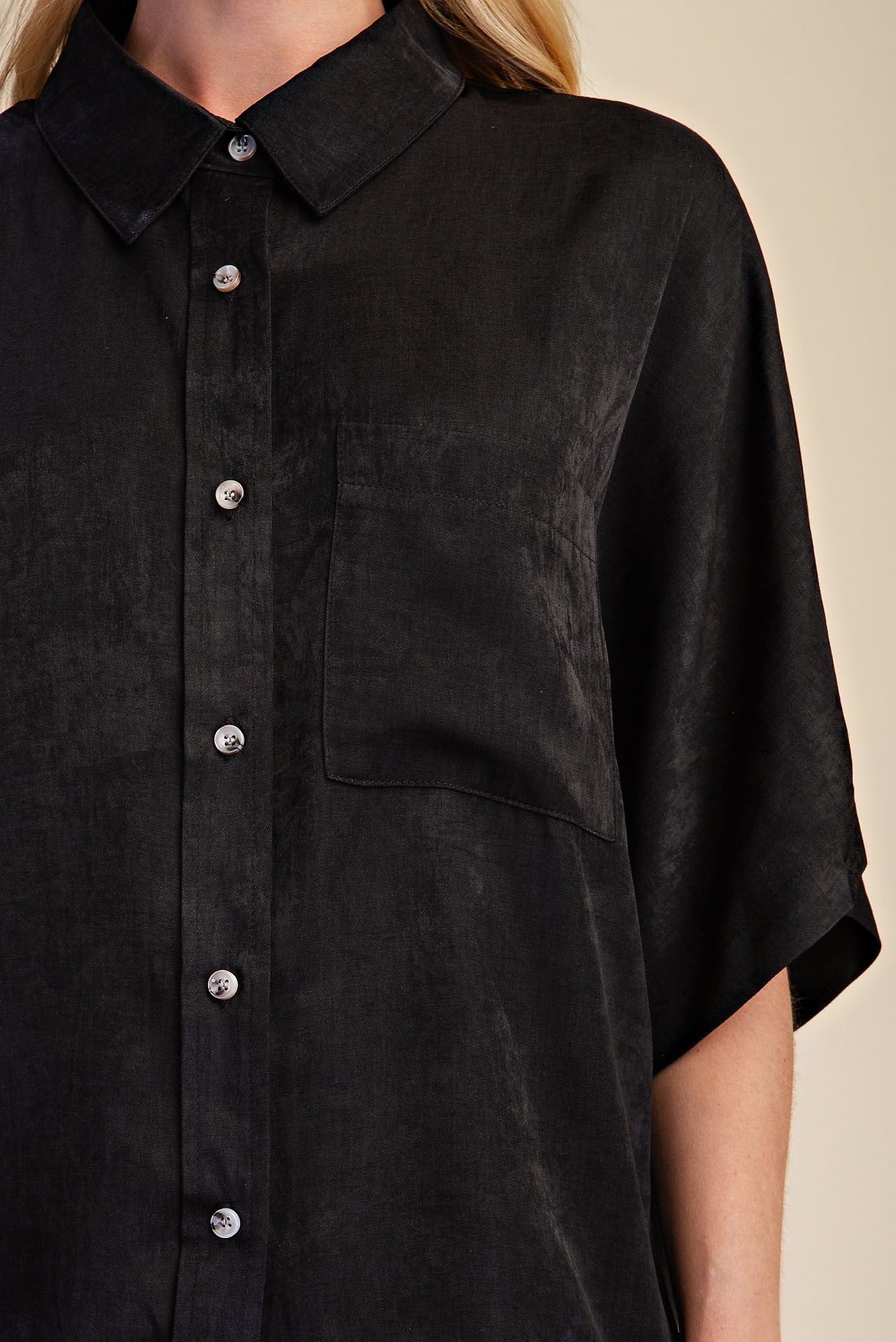 Button Down Flowy Top - Black