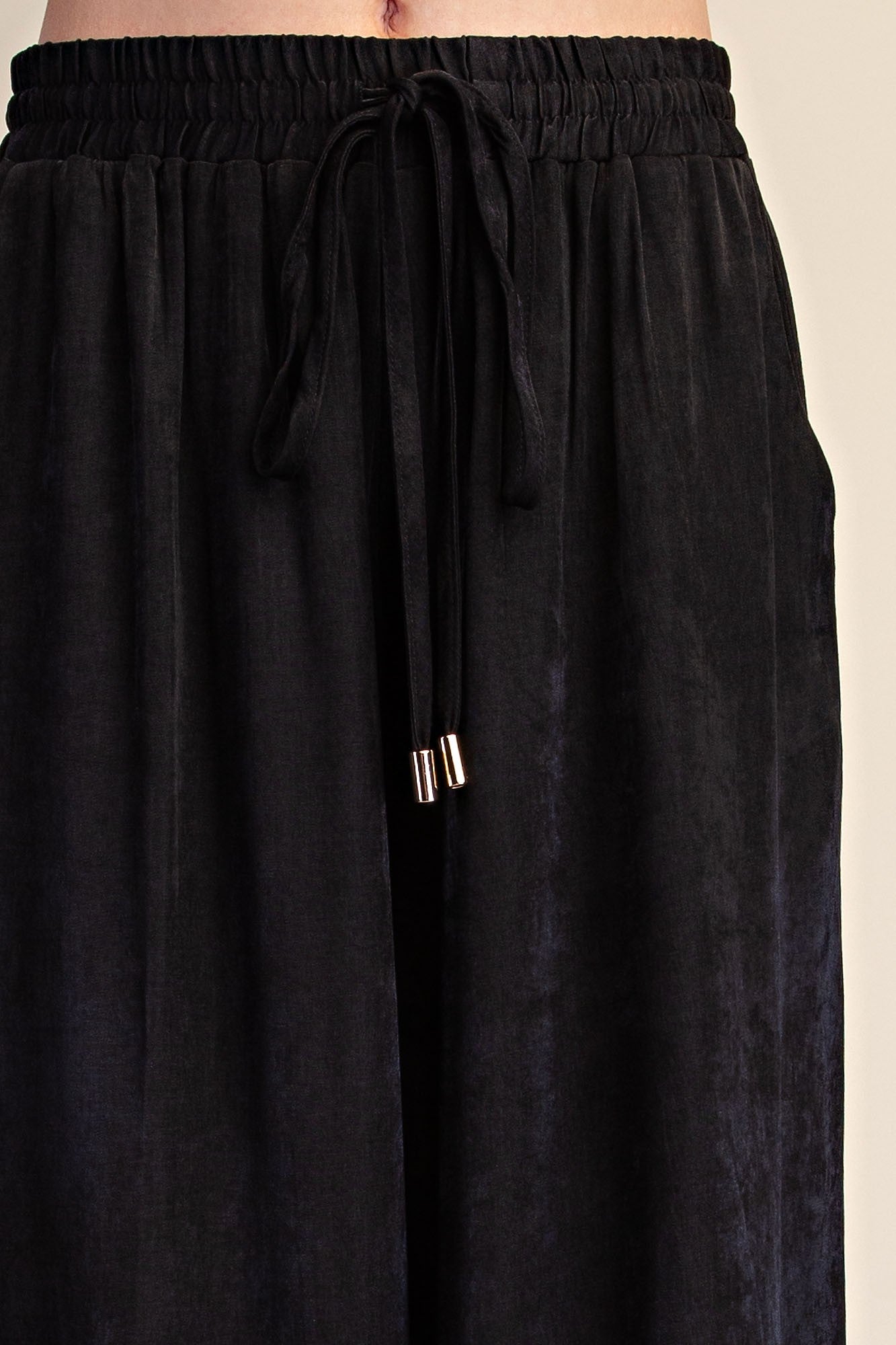 Drawstring Wide Leg Pants - Black