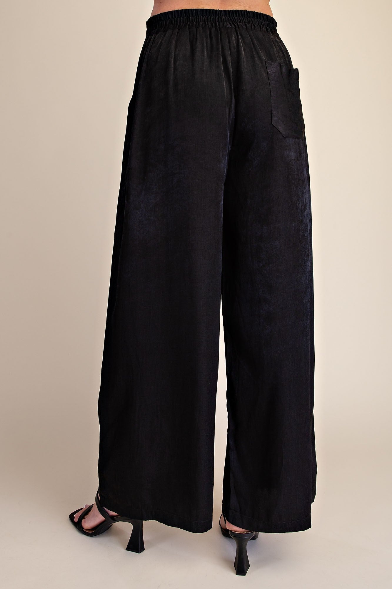 Drawstring Wide Leg Pants - Black