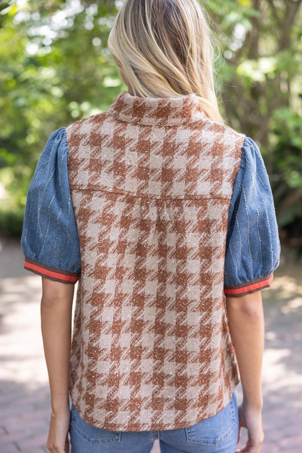 Houndstooth Tweed Top - Brown