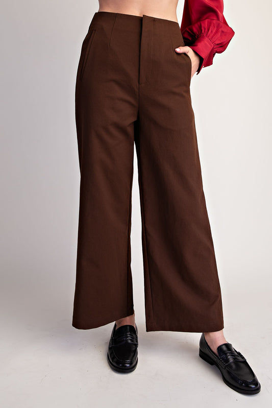High Waist Wide Leg Pants - Brown