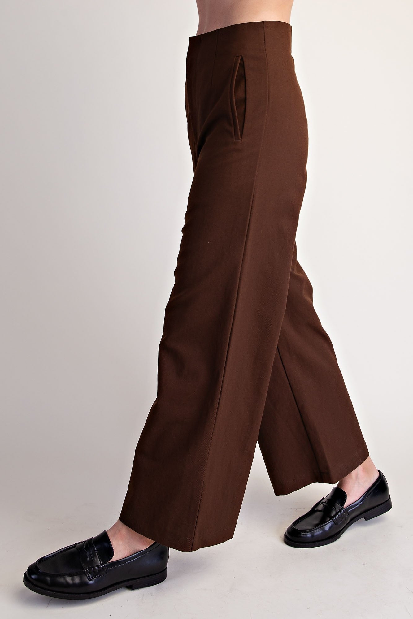 High Waist Wide Leg Pants - Brown
