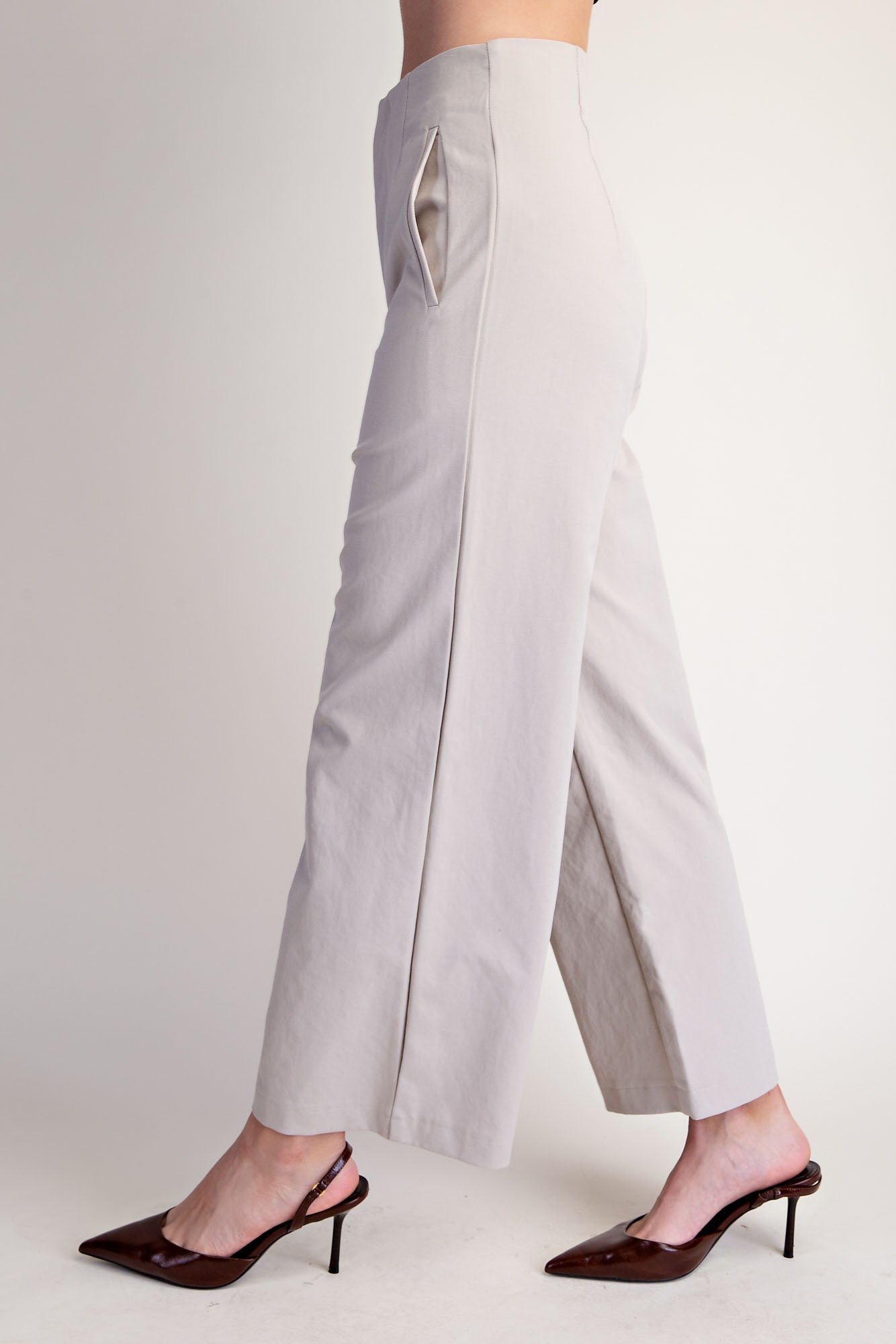 High Waist Wide Leg Pants - Beige
