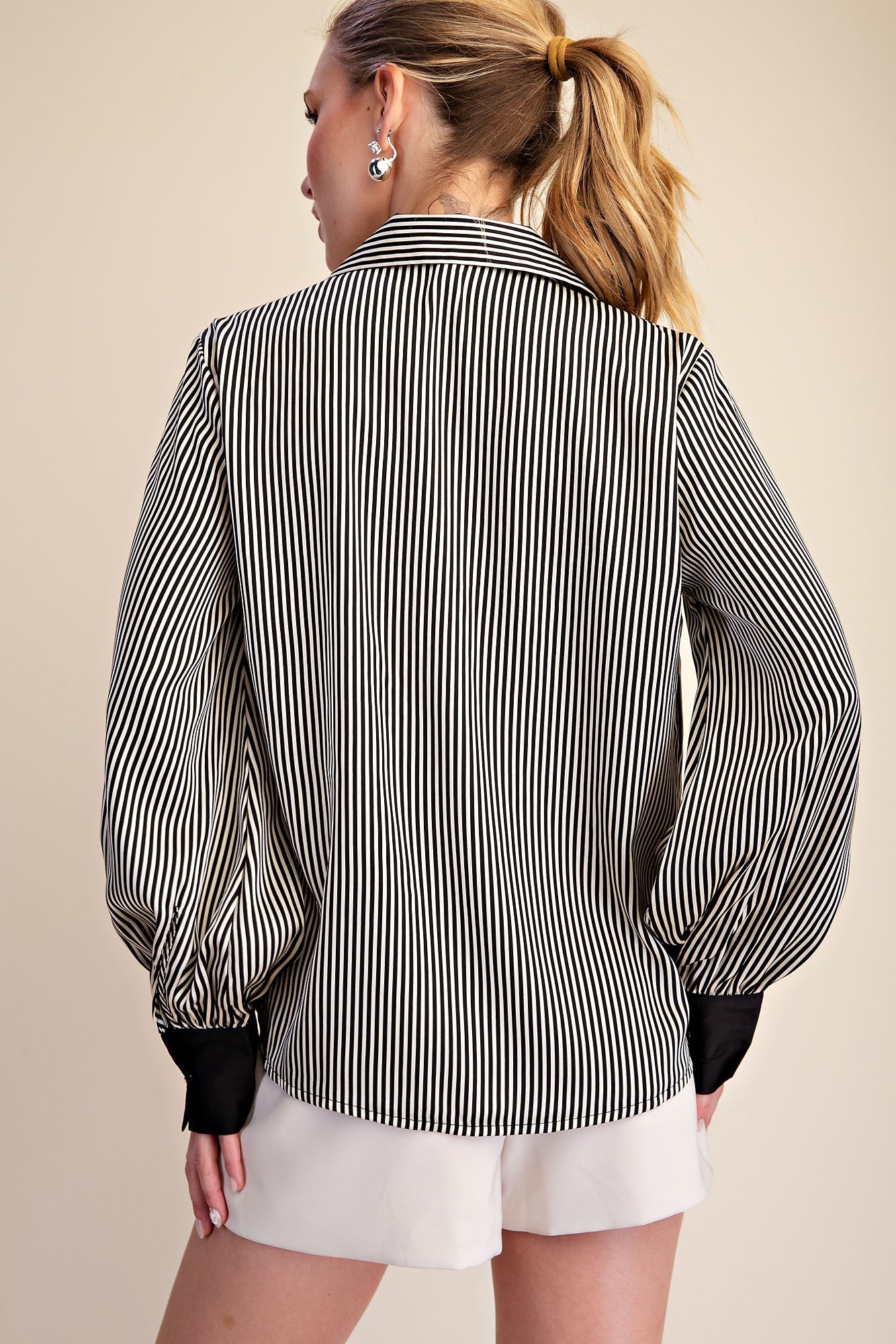 Black Stripe Button Down Top