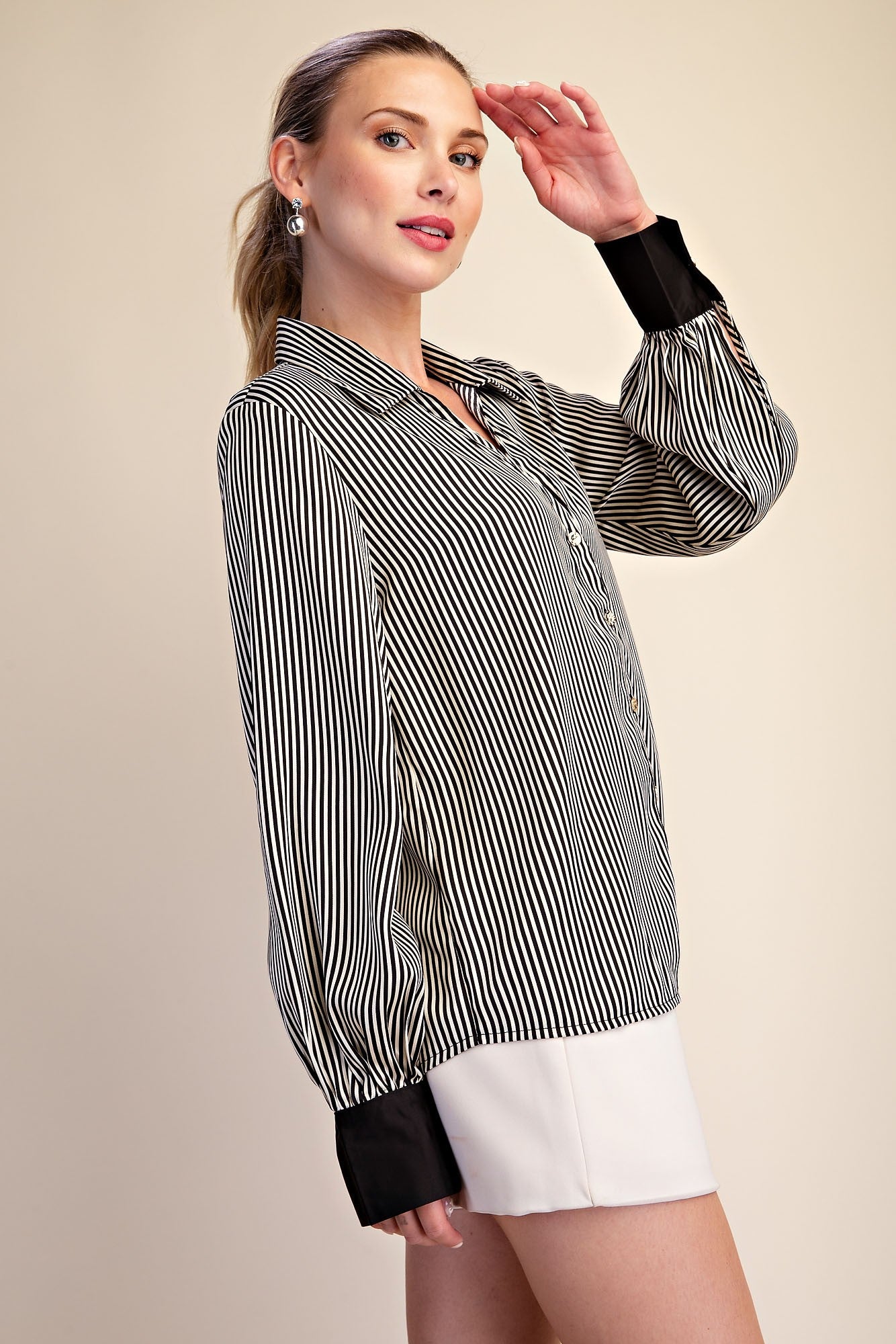 Black Stripe Button Down Top