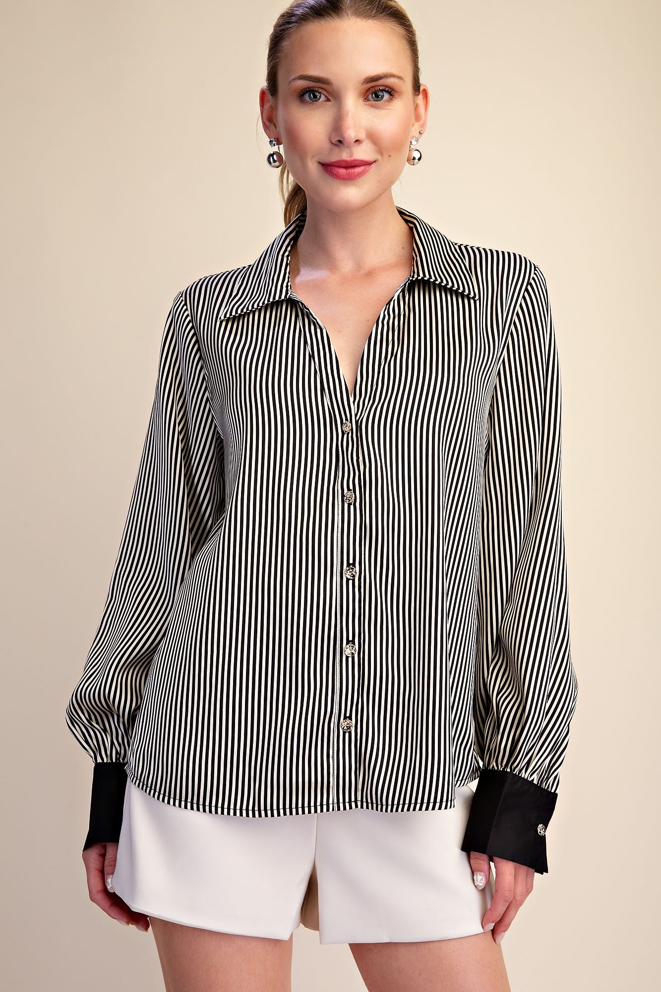 Black Stripe Button Down Top