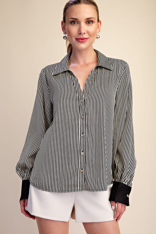 Black Stripe Button Down Top