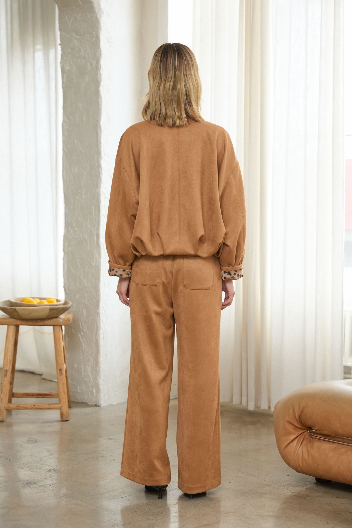 Faux Suede Bubble Hem Jacket - Camel