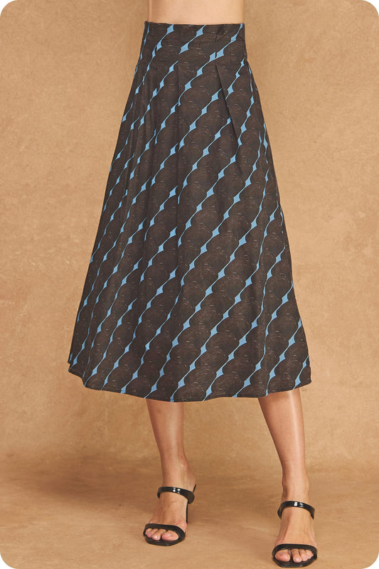 Abstract Geometric Print Pleated Midi Skirt