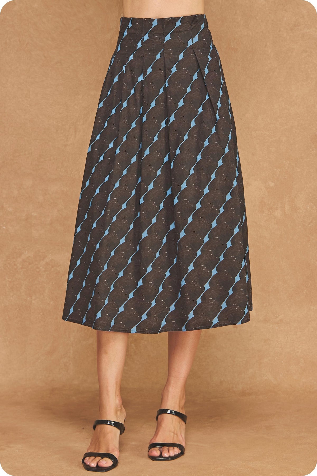 Abstract Geometric Print Pleated Midi Skirt