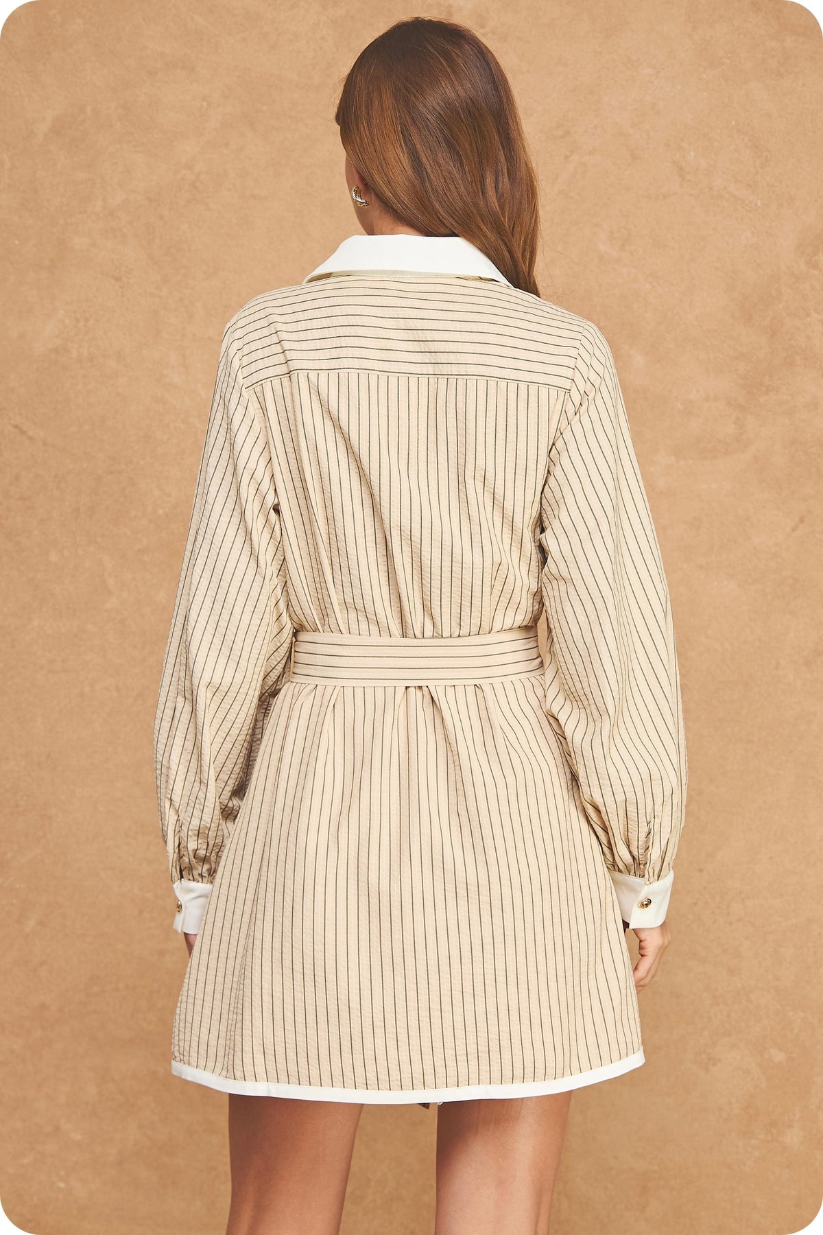 Contrast Belted Long Sleeve Shirt Mini Dress