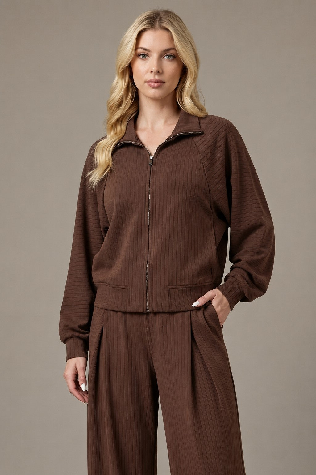 Stripe Zip Jacket - Chocolate