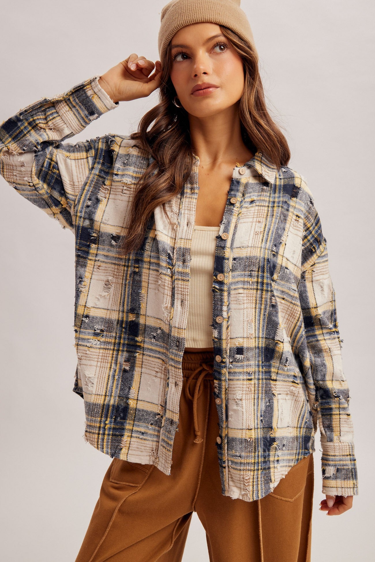 Navy Multi Plaid Top