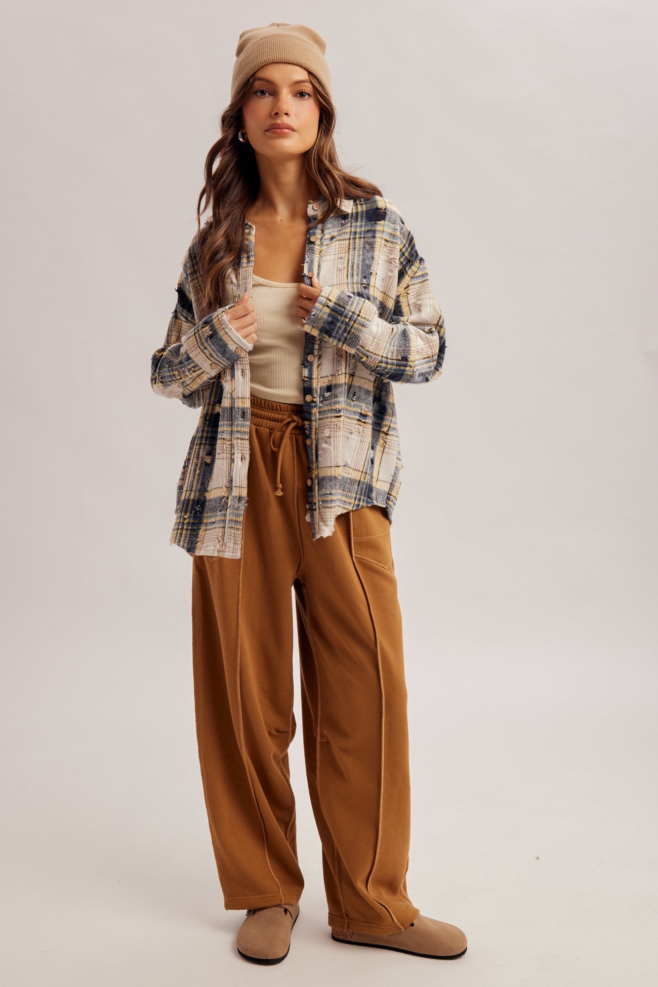 Navy Multi Plaid Top