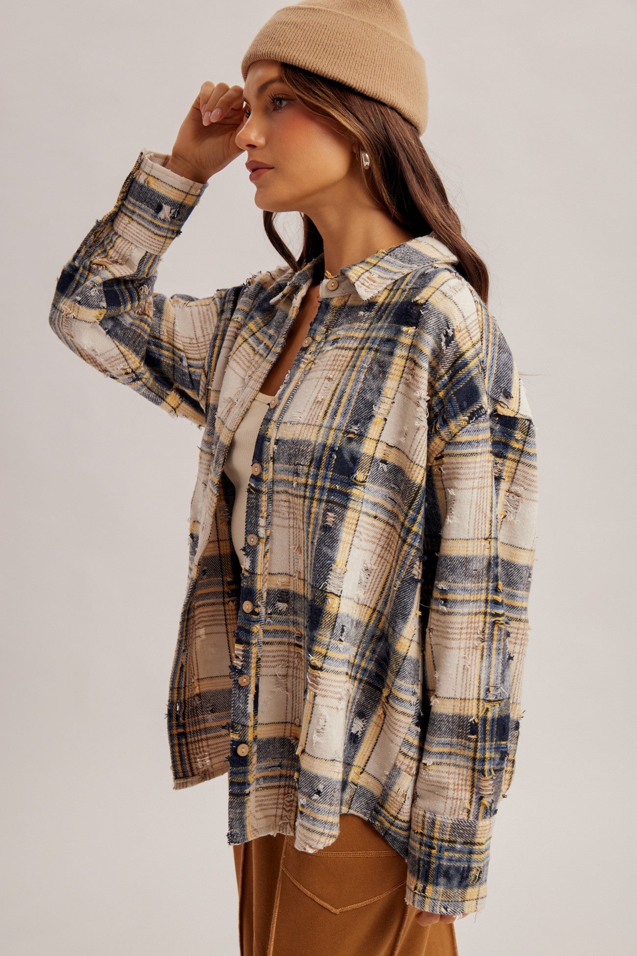 Navy Multi Plaid Top