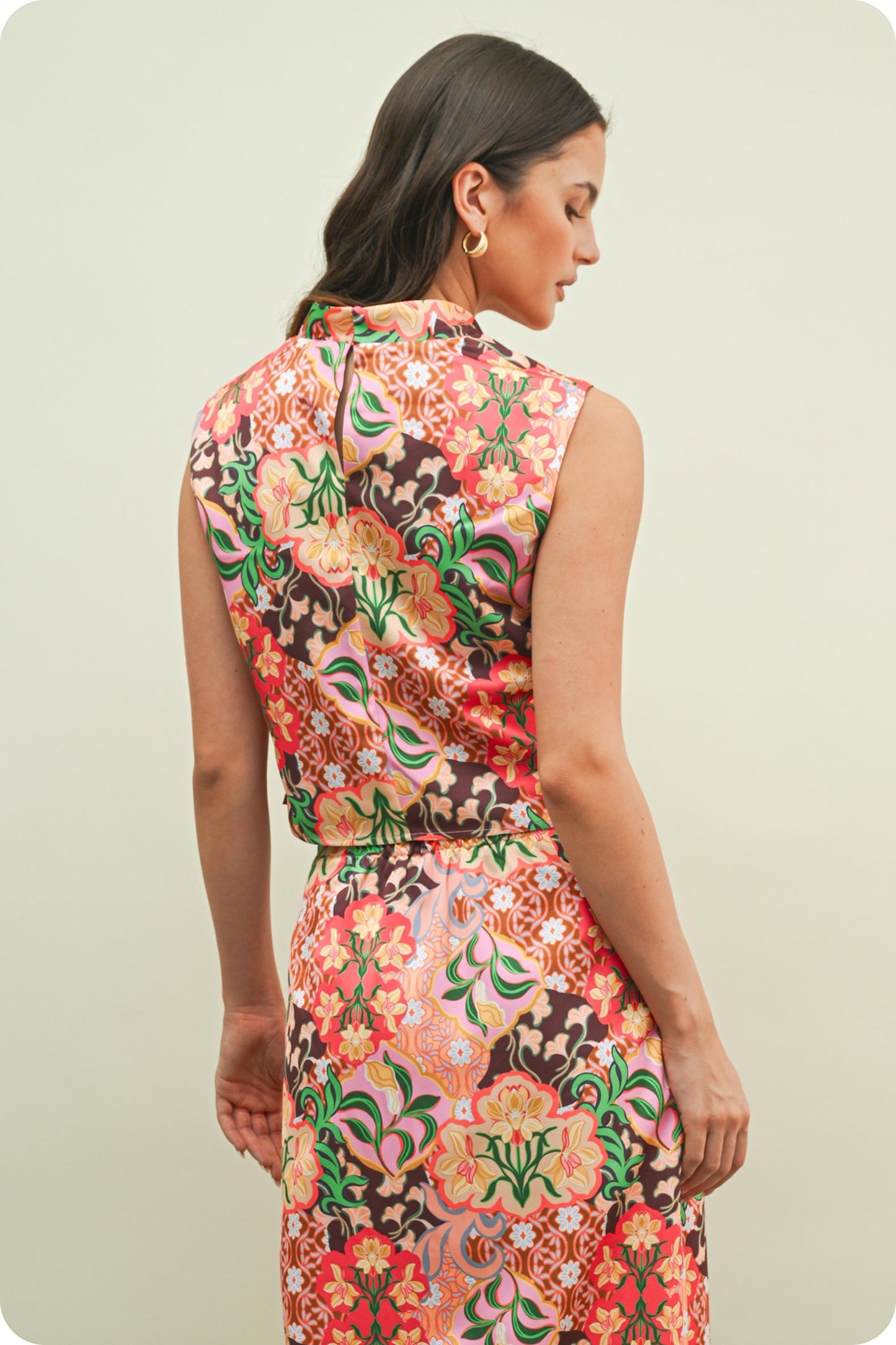 Garden Party Draped Sleeveless Satin Top