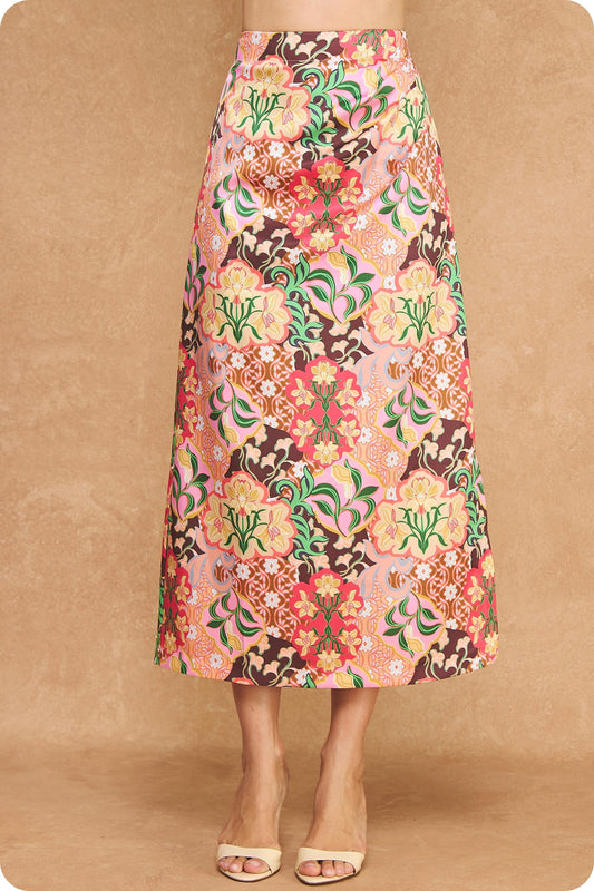 Garden Party Satin Midi Skirt