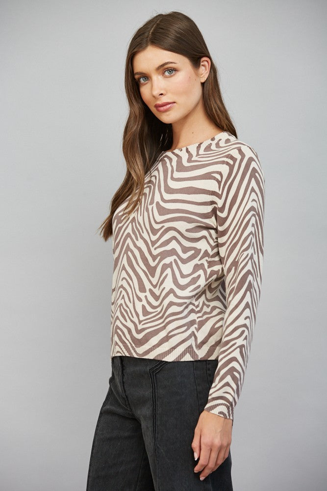 Animal Print Crew Neckline Lightweight Sweater