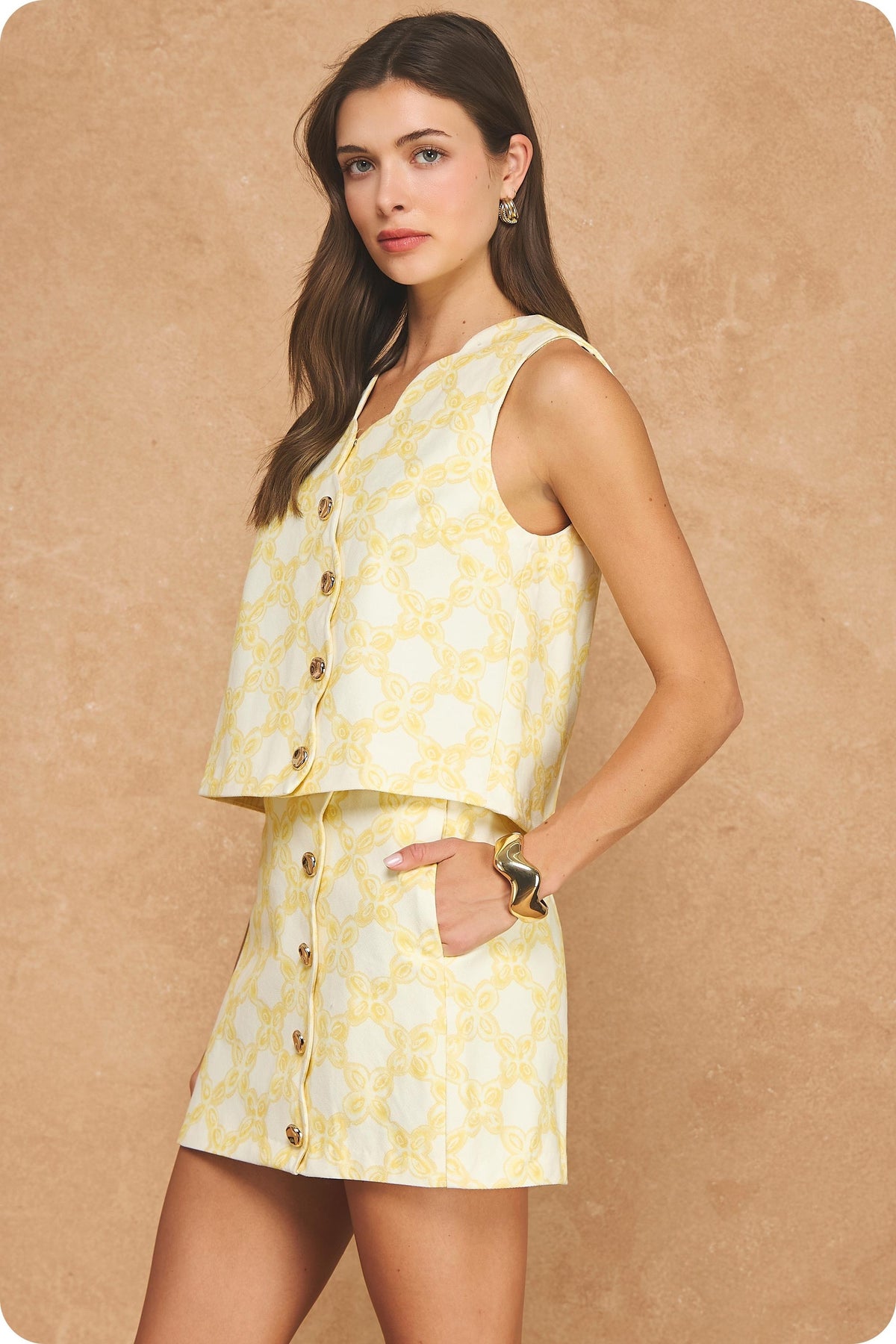 Yellow Chainlink Print Top