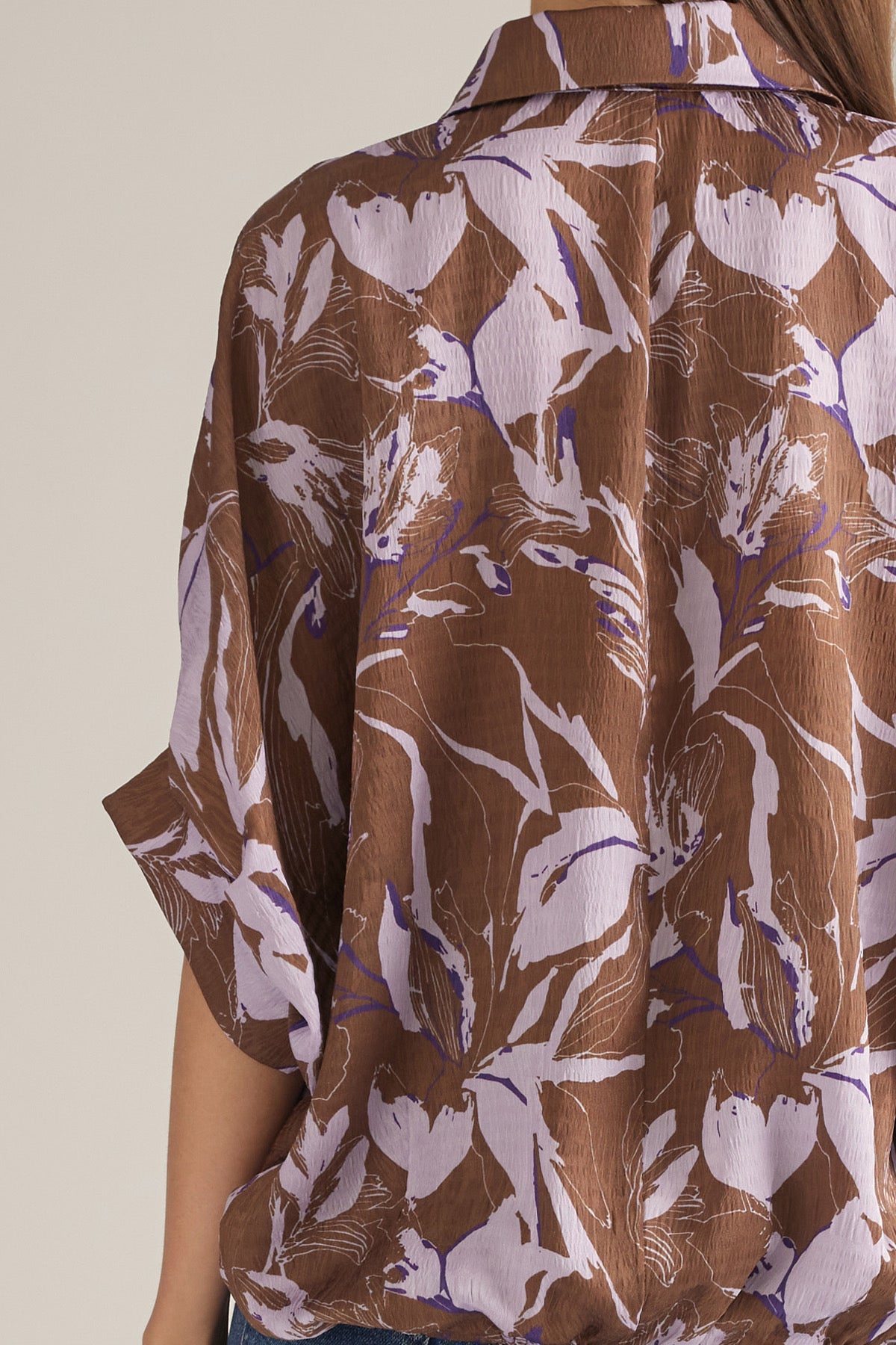 Brown Printed Dolman Top