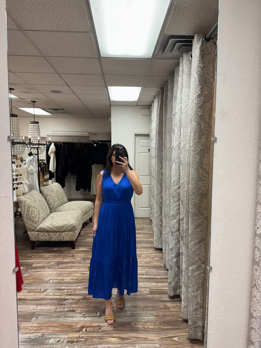 Cobalt V-Neck Tiered Dress