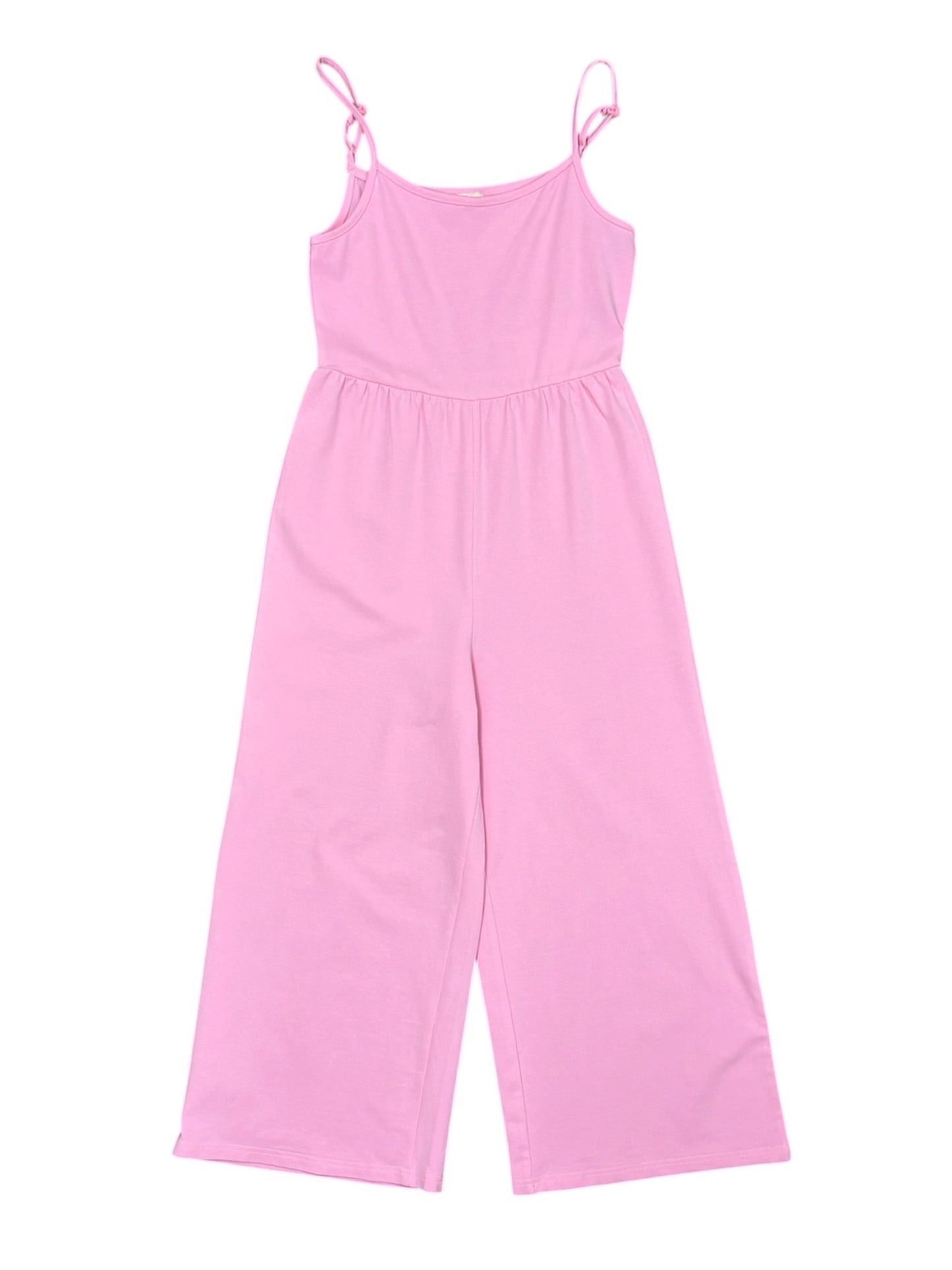 Pink Spaghetti Straps Pull On Wide Leg Romper