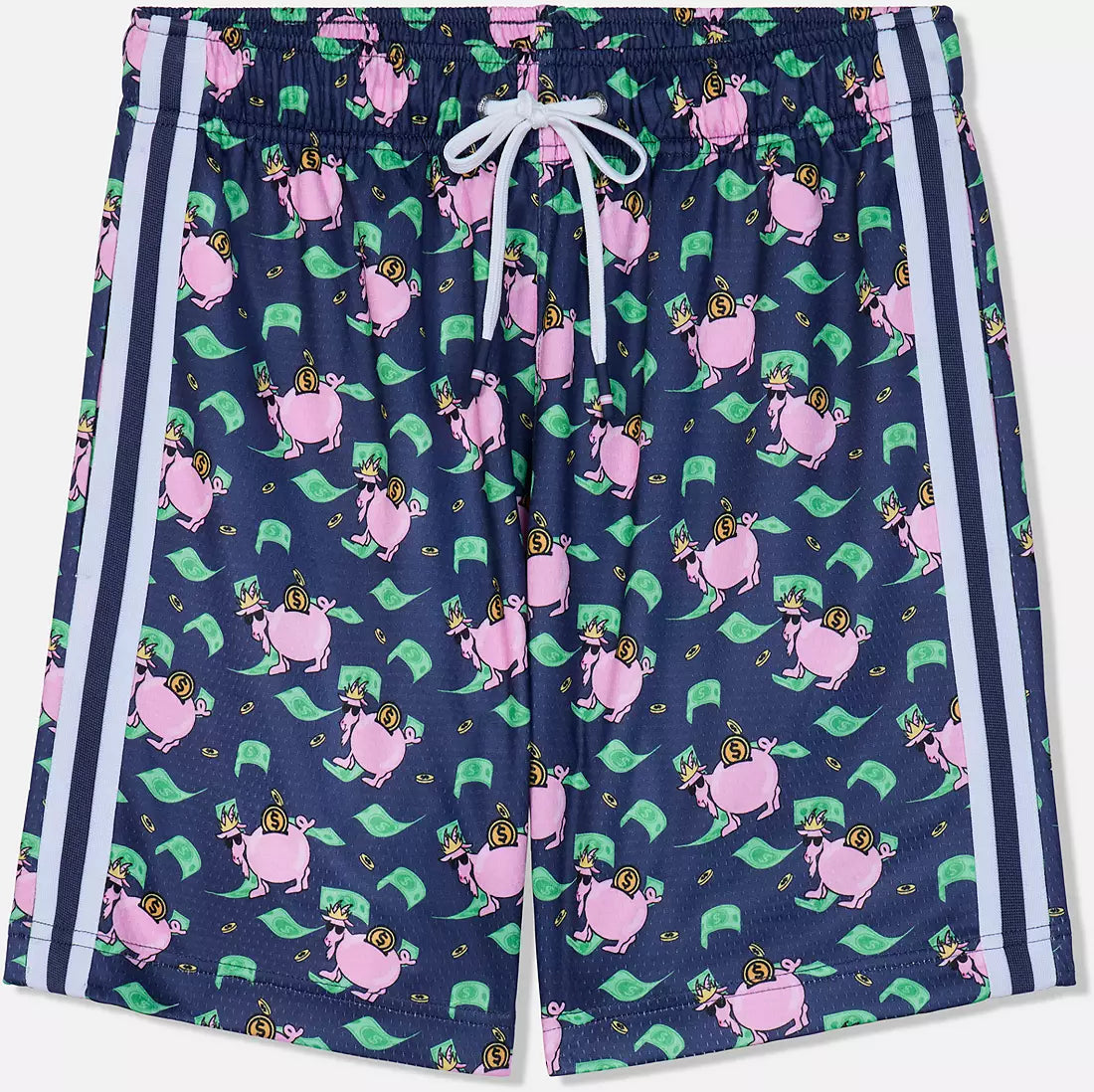 Piggy Bank Print Navy Mesh Shorts