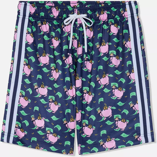 Piggy Bank Print Navy Mesh Shorts