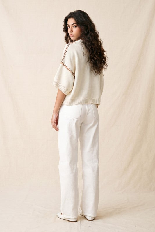 Contrast Stitch Boxy Sweater