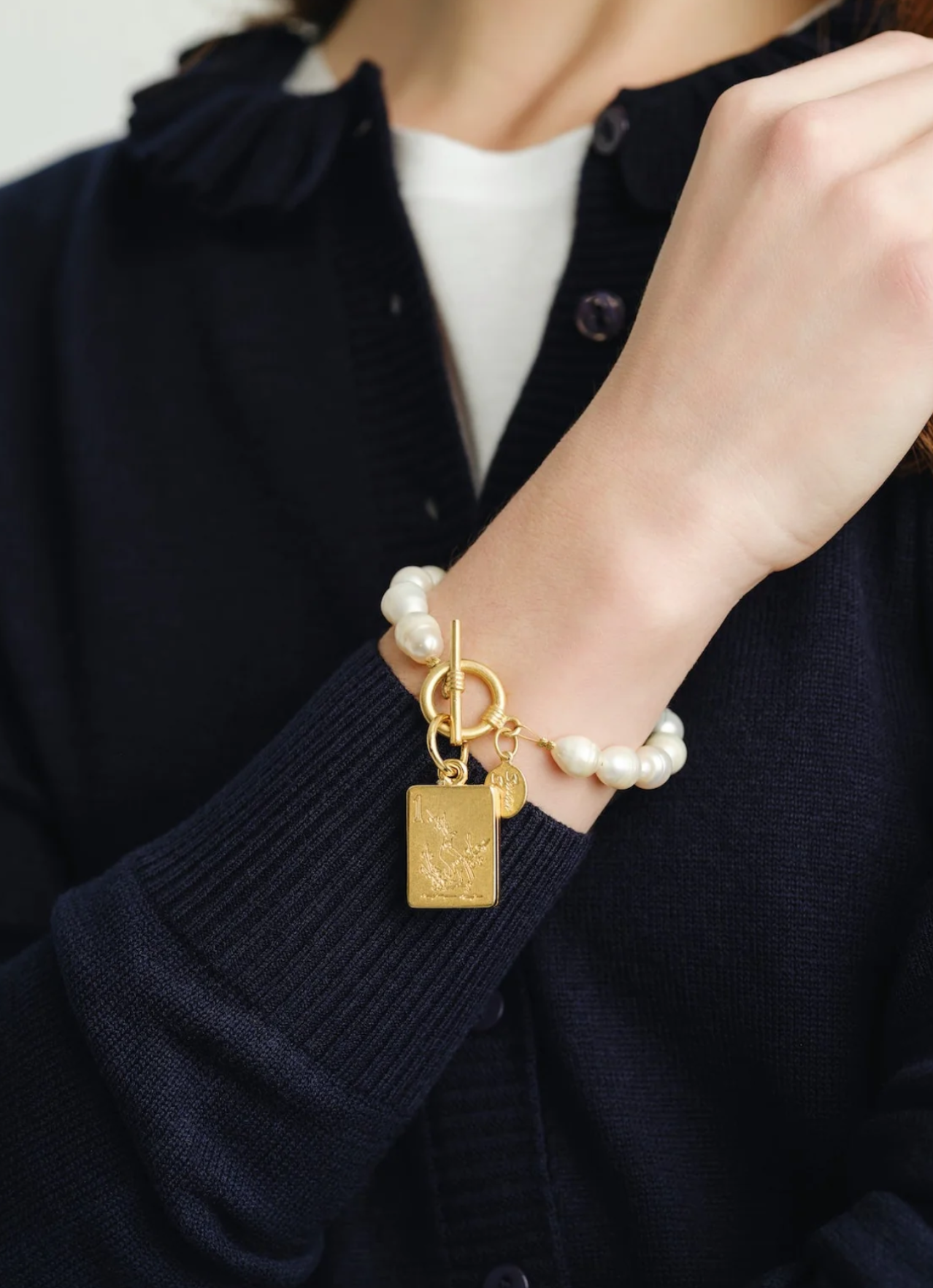 Bam Bird Mahjong Tile Pearl Bracelet