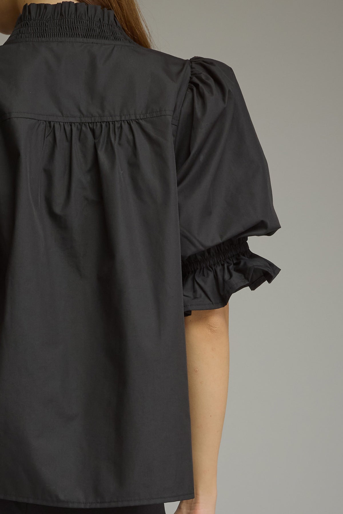 Ruffle V Neck Top - Black