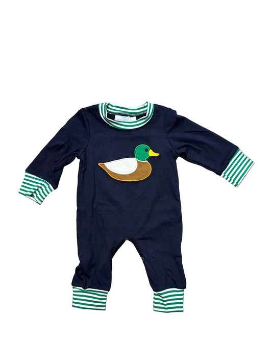 Mallard Applique W/ Green Stripes Romper