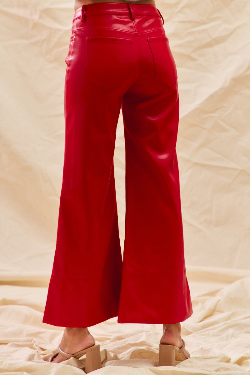 Red Faux Leather Crop Pant