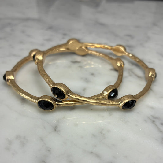 Bamboo Bangle with Stones Set - Black