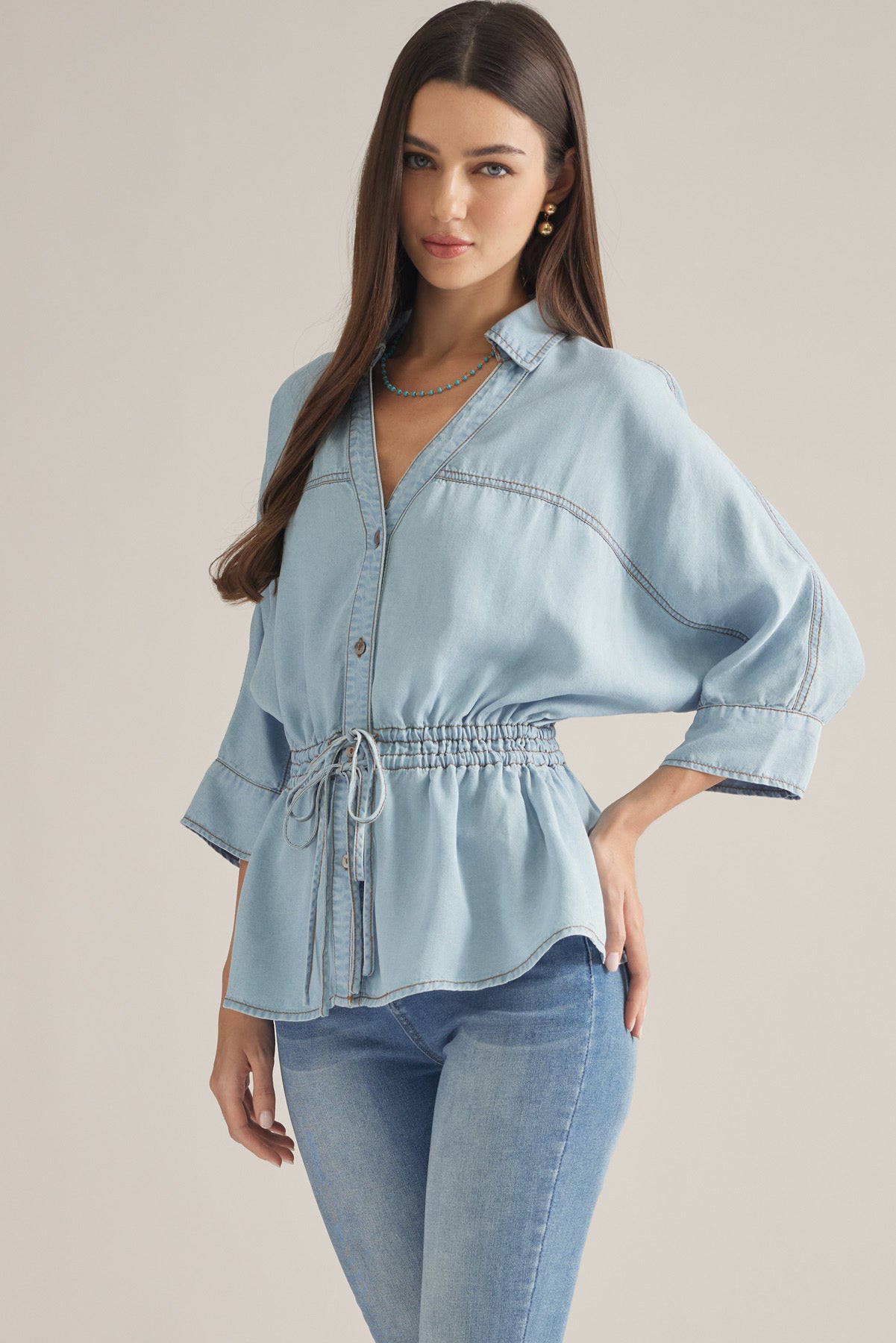 Denim Drawstring Top