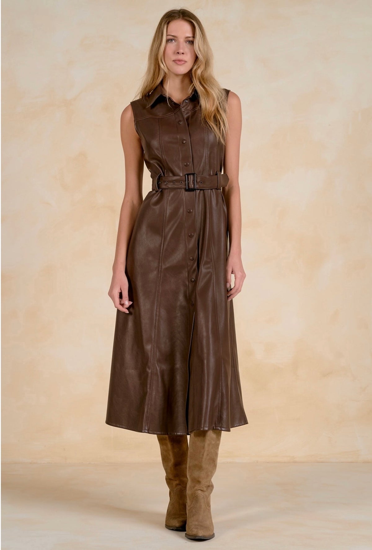 Brown Leather Maxi Dress