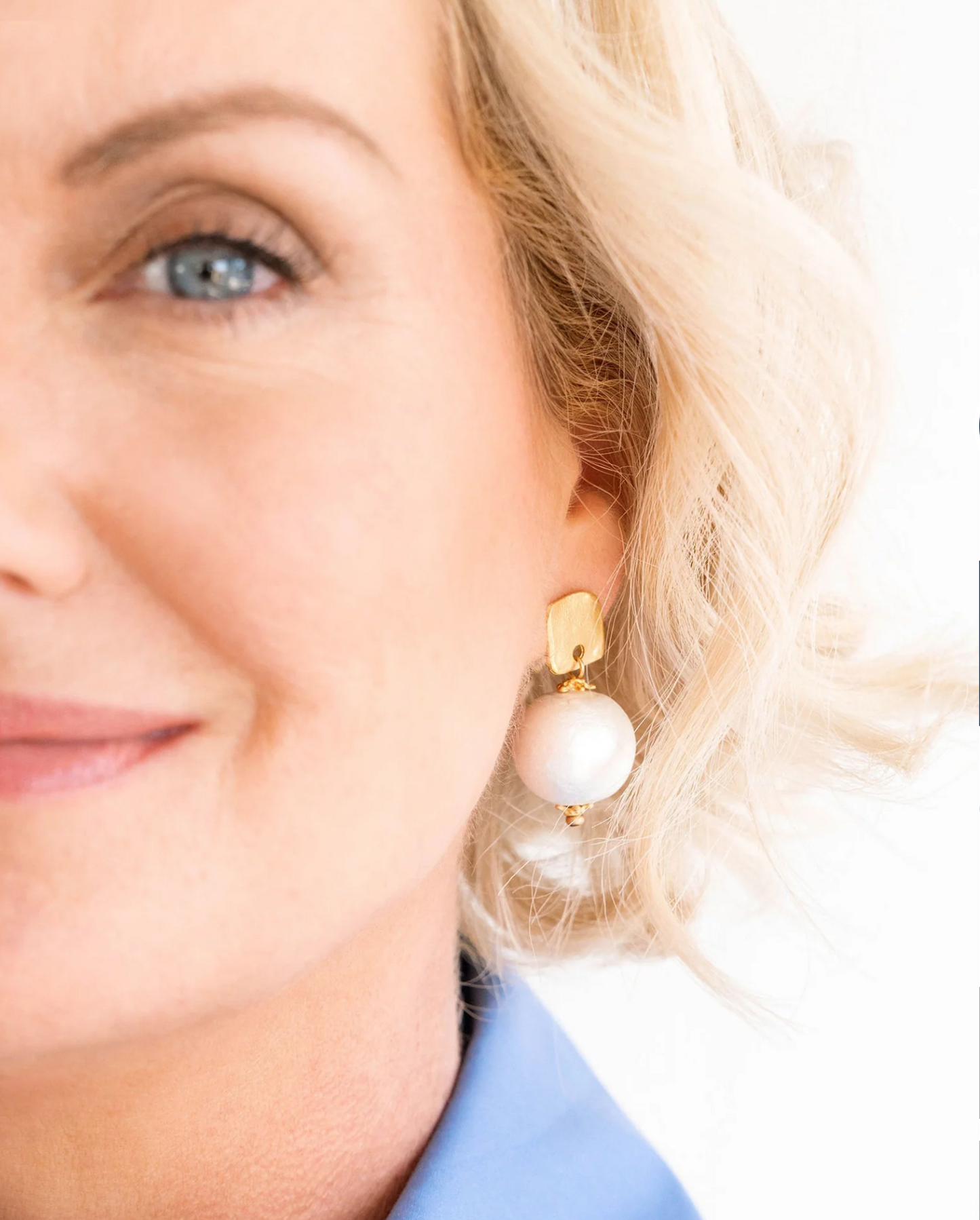 Gold Posts with Cotton Pearl Earrings