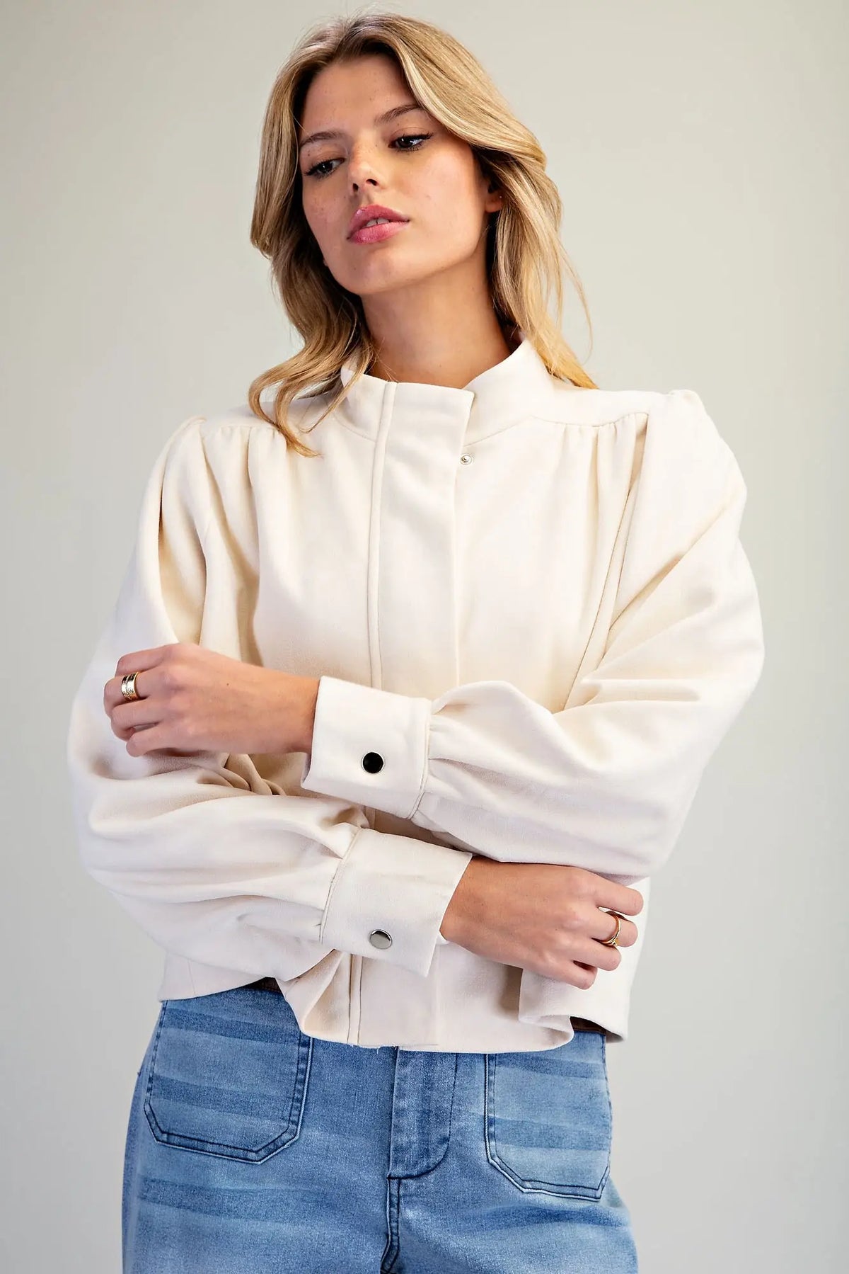 Suede Mock Neck Zip Up Jacket