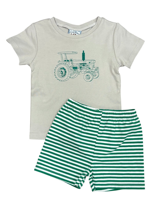 Tractor Embroidered Short Set